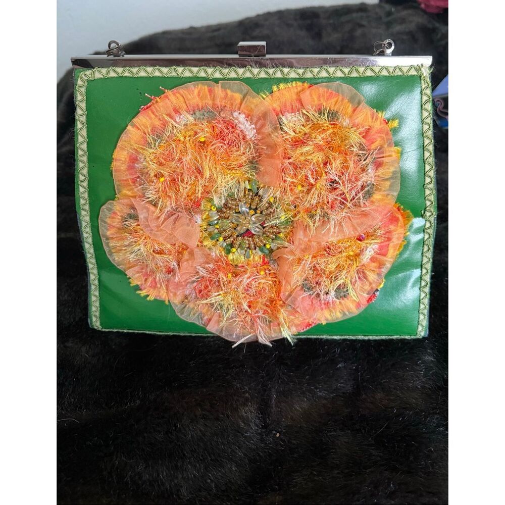 Mary Frances Embroidered Floral Beaded Shoulder Bag Tote 10x9